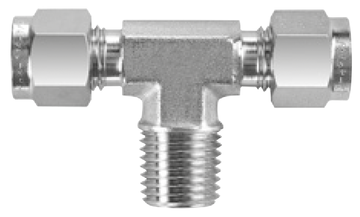 ALLFLOWS, Conector tee macho central 316 SS, 5000 PSI, OD x OD para tubing