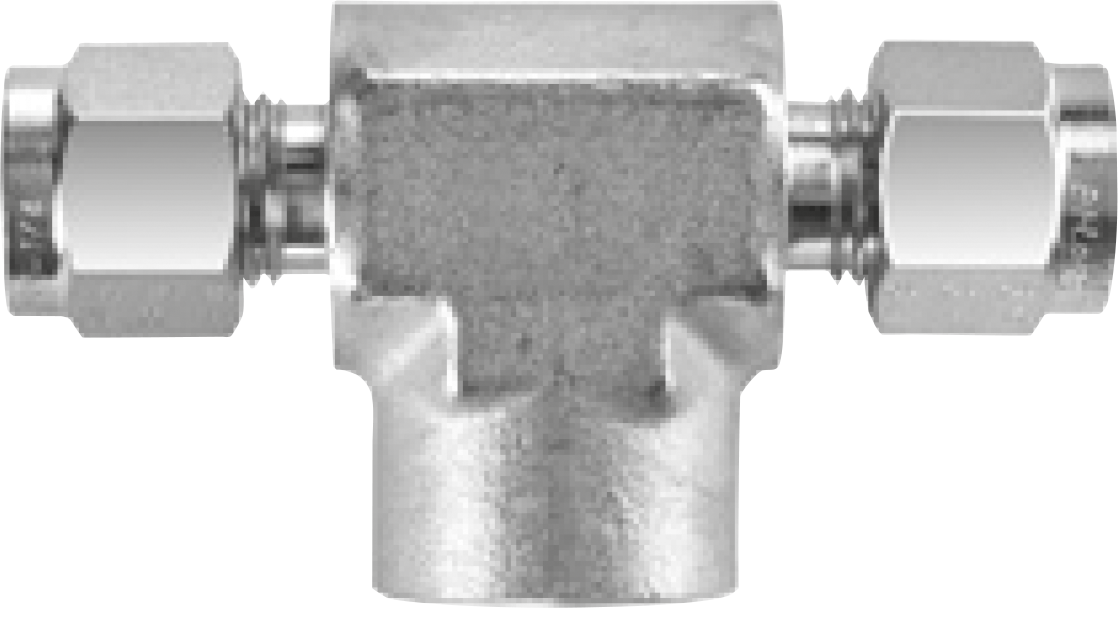 ALLFLOWS, Conector tee hembra central 316 SS, 5000 PSI, OD x NPT para tubing