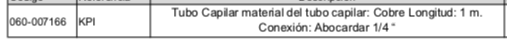 DANFOSS, Tubo Capilar Tipo KPI